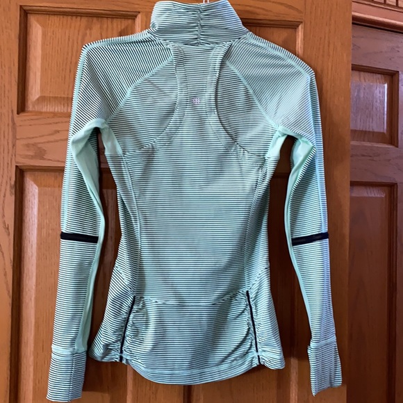 Lululemon Half Zip Sweatshirt. Size 4. Light green with black stripes. - Picture 8 of 9